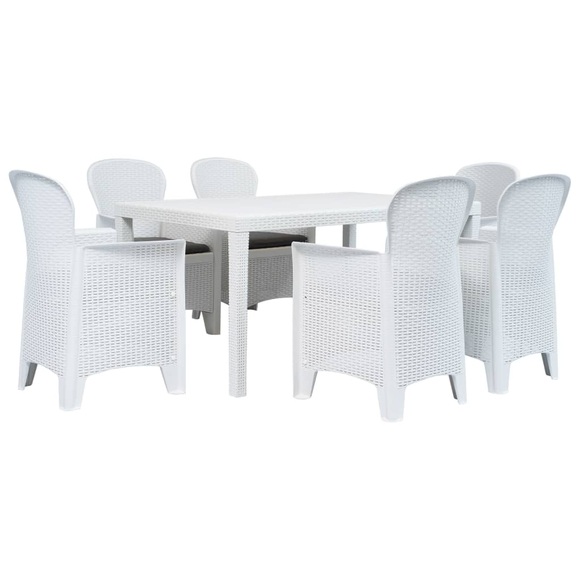 7-tlg. Garten-Essgruppe Kunststoff Weiss Rattan-Optik