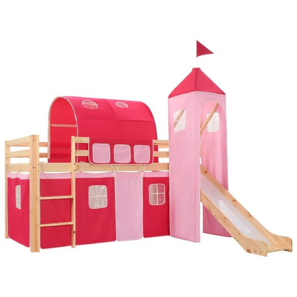 Kinderhochbett-Rahmen mit Rutsche & Leiter Kiefernholz 97x208cm