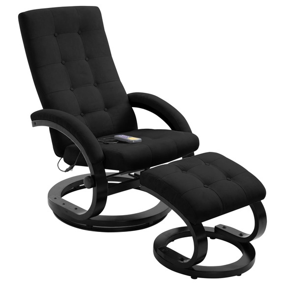 vidaXL Massagesessel mit Fußhocker Schwarz Stoff in Veloursleder-Optik