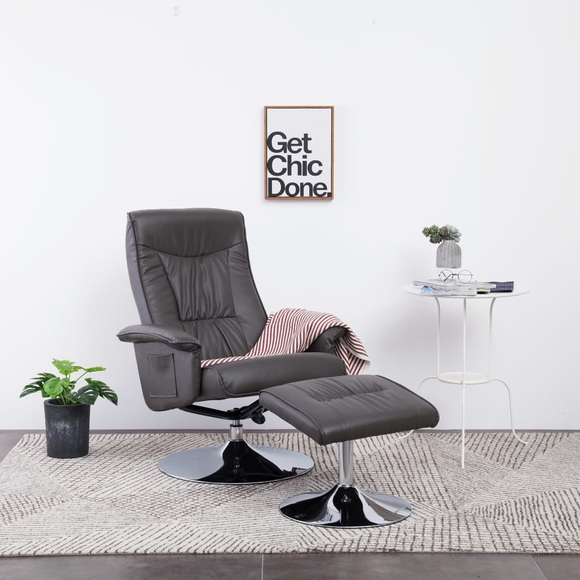 Sessel mit Fusshocker Grau Kunstleder