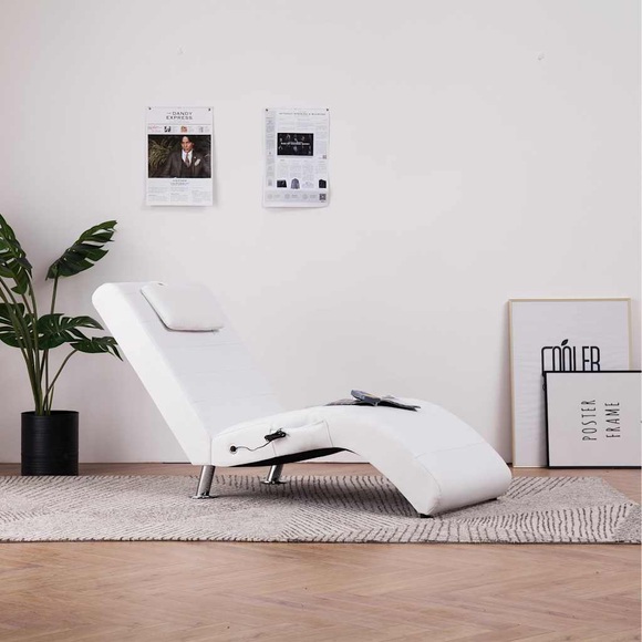 Massage Chaiselongue mit Kissen Weiss Kunstleder