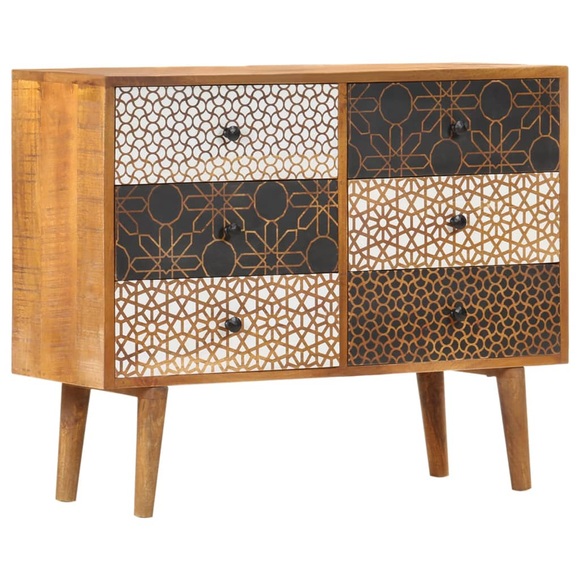 vidaXL Sideboard mit Druckmuster 90×30×70 cm Massivholz Mango