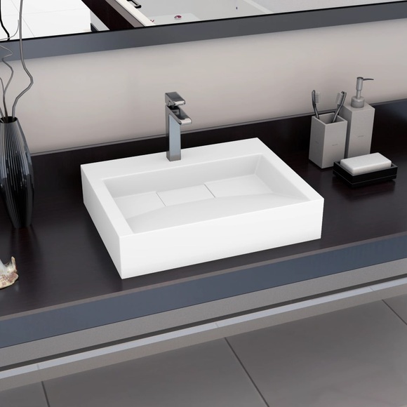 Waschbecken 60 x 38 x 11 cm Mineralguss/Marmorguss Weiss
