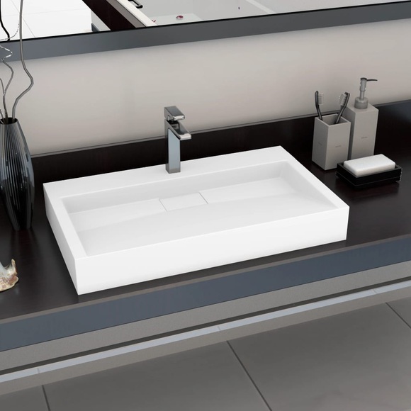 Waschbecken 80 x 46 x 11 cm Mineralguss/Marmorguss Weiss