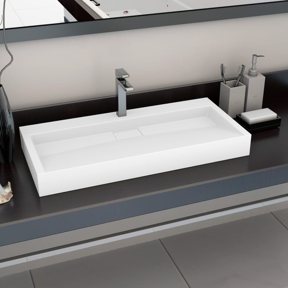 Waschbecken 100 x 46 x 11 cm Mineralguss/Marmorguss Weiss