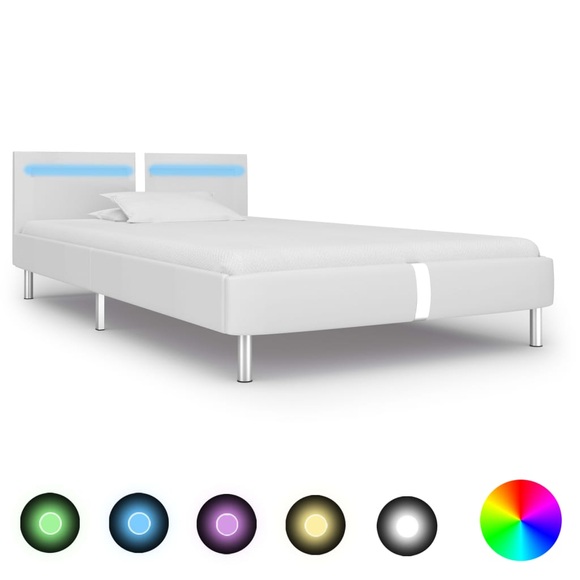 Bettgestell mit LED Weiss Kunstleder 90x200 cm