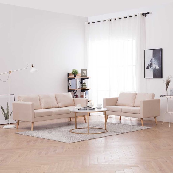2-tlg. Sofagarnitur Stoff Cremeweiss