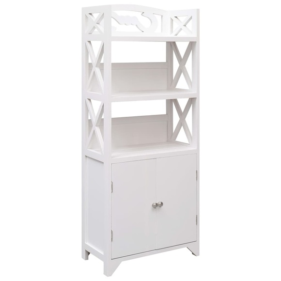 Badezimmerschrank Weiss 46x24x116 cm Paulownia Holz