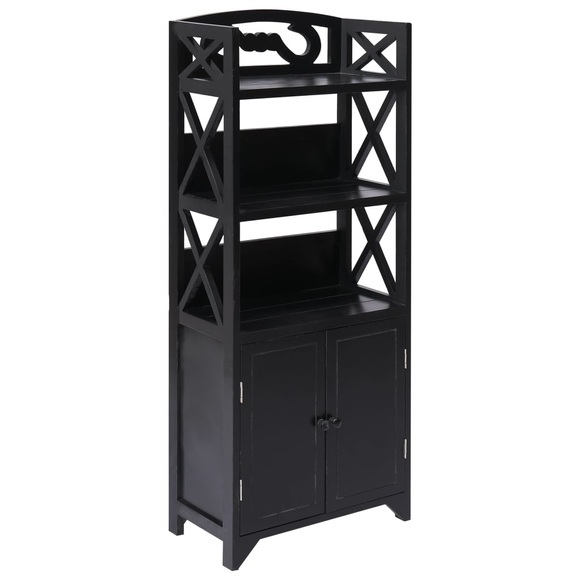 Badezimmerschrank Schwarz 46x24x116 cm Paulownia Holz