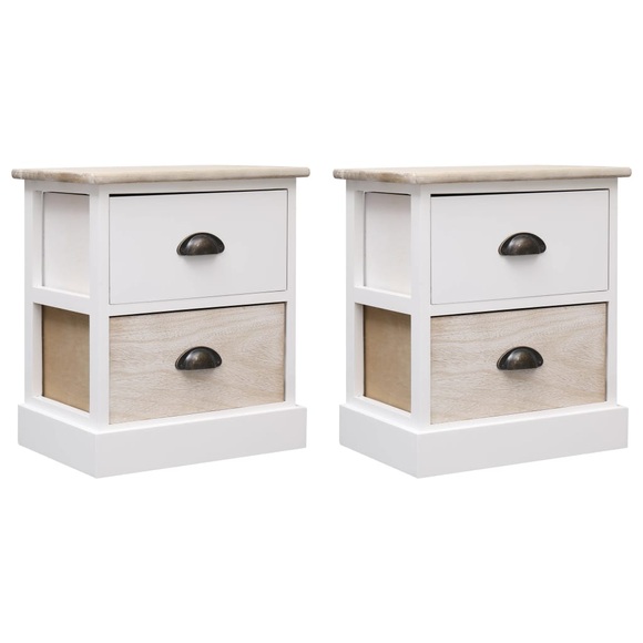 vidaXL Nachttische 2 Stk. Weiß und Natur 38×28×45 cm Paulownia-Holz