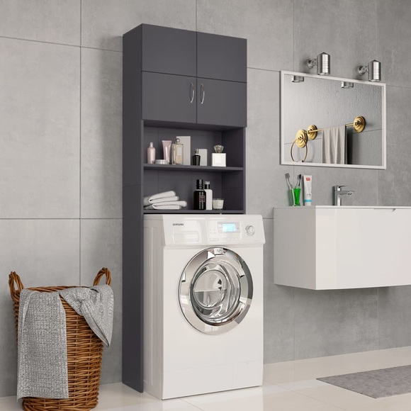 Waschmaschinenschrank Grau 64x25,5x190 cm Spanplatte