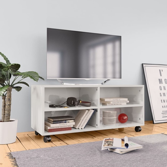 vidaXL TV-Schrank mit Rollen Hochglanz-Weiß 90×35×35 cm Spanplatte