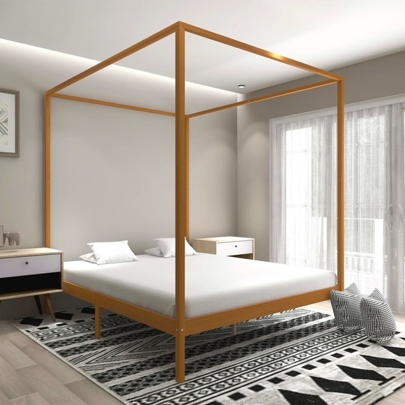 Himmelbett-Gestell Honigbraun Massivholz Kiefer 180 x 200 cm