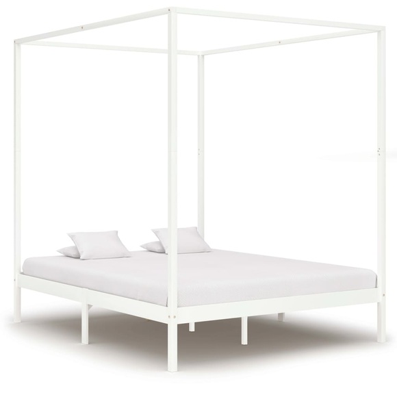 Himmelbett-Gestell Weiss Massivholz Kiefer 180 x 200 cm