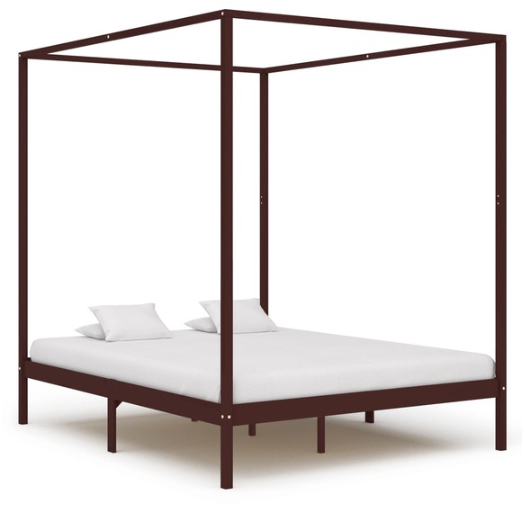Himmelbett-Gestell Dunkelbraun Massivholz Kiefer 180 x 200 cm