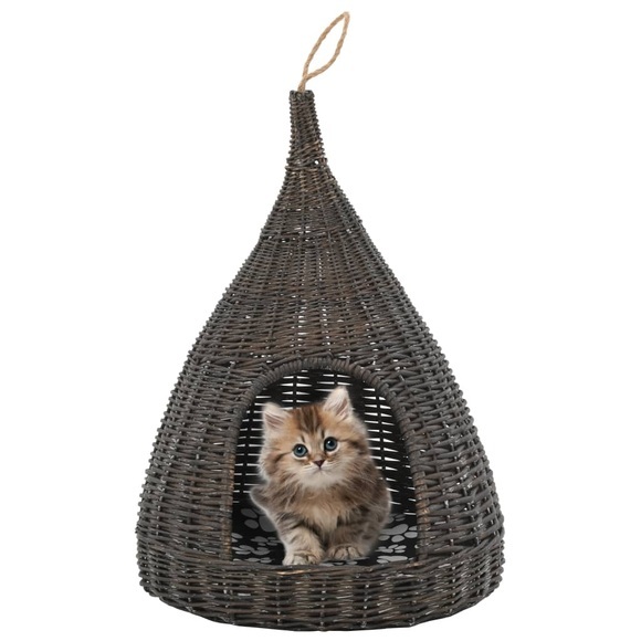 Katzenhaus mit Kissen Grau 40 x 60 cm Naturweide Tipi