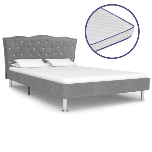 vidaXL Bett mit Memory-Schaum-Matratze Hellgrau Stoff 140×200 cm
