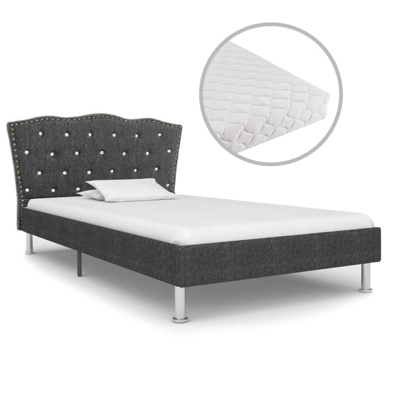 Bett mit Matratze Dunkelgrau Stoff 90 x 200 cm