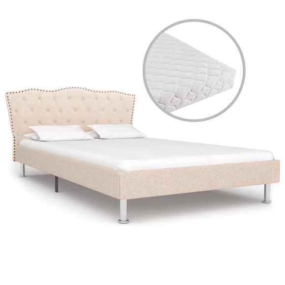 Bett mit Matratze Beige Stoff 120 x 200 cm