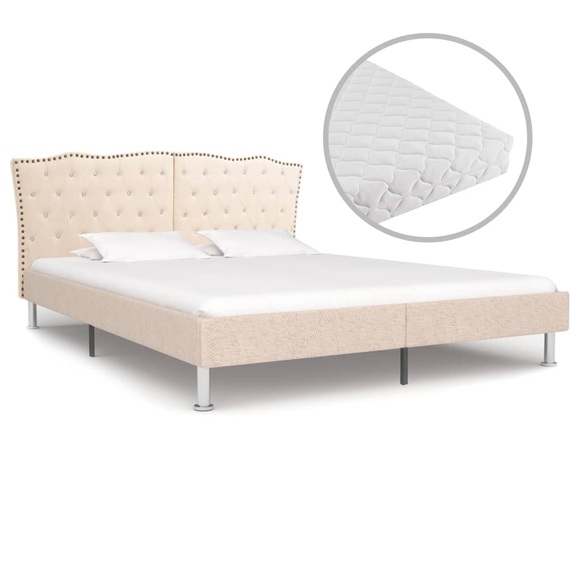 Bett mit Matratze Beige Stoff 180 x 200 cm