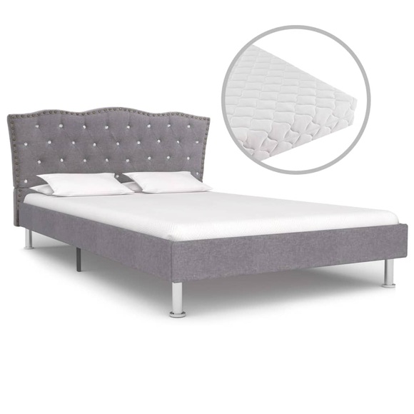 Bett mit Matratze Hellgrau Stoff 140 x 200 cm