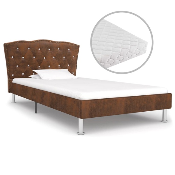 Bett mit Matratze Braun Stoff 90 x 200 cm
