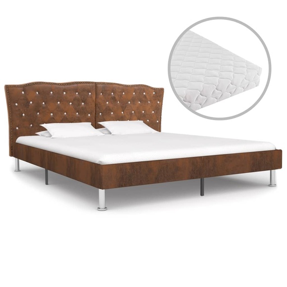 Bett mit Matratze Braun Stoff 160 x 200 cm