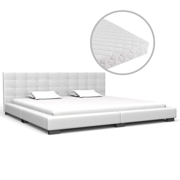 Bett mit Matratze Weiss Kunstleder 180 x 200 cm