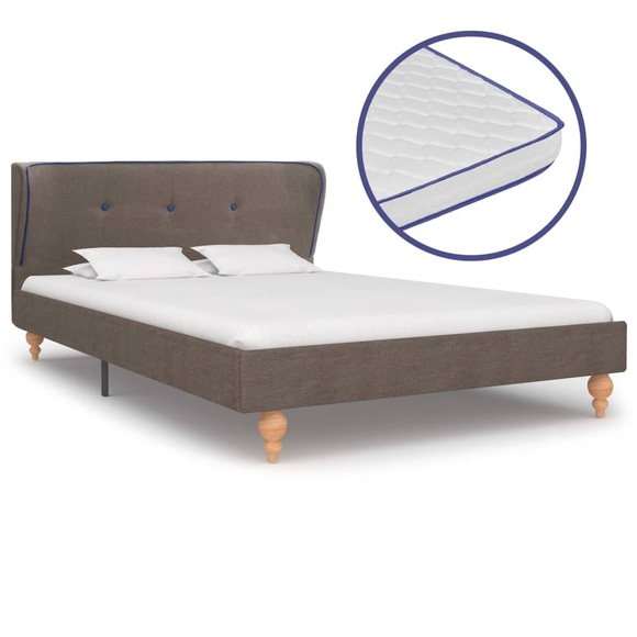 vidaXL Bett mit Memory-Schaum-Matratze Taupe Stoff 120×200 cm