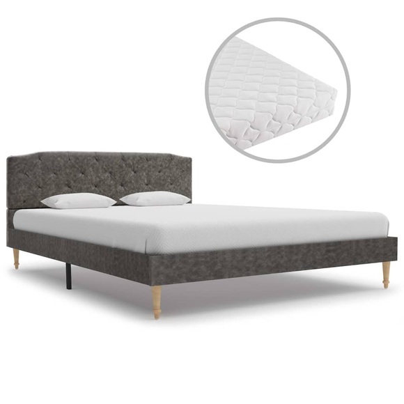 Bett mit Matratze Dunkelgrau Stoff 140 x 200 cm