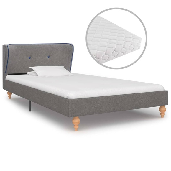 Bett mit Matratze Hellgrau Stoff 90 x 200 cm