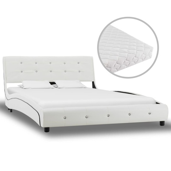 vidaXL Bett mit Matratze Weiß Kunstleder 120 × 200 cm