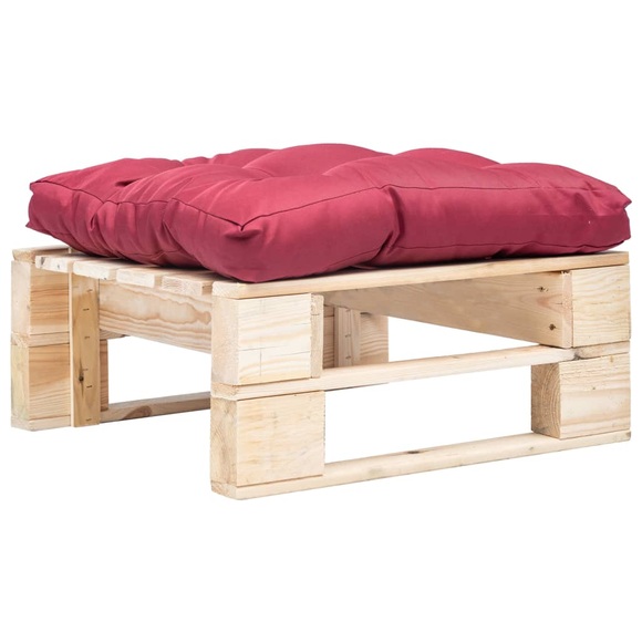 Garten-Palettenhocker mit Rotem Kissen Holz Natur