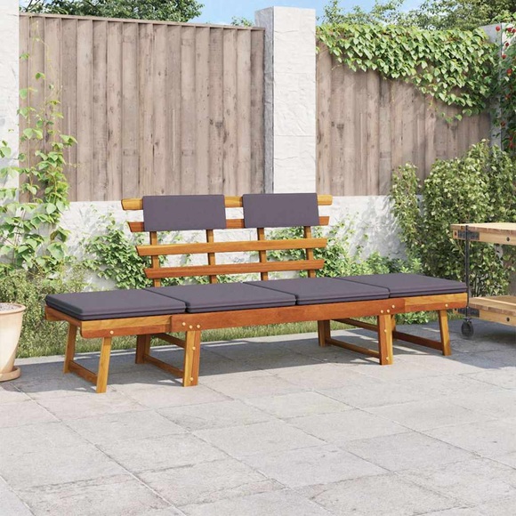 2-in-1 Gartenliege mit Auflage 190 cm Massivholz Akazie