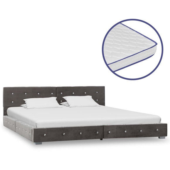 Bett mit Memory-Schaum-Matratze Grau Samt 160 x 200 cm