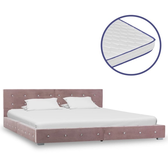 Bett mit Memory-Schaum-Matratze Rosa Samt 180x200cm
