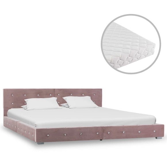 vidaXL Bett mit Matratze Rosa Samt 160×200 cm