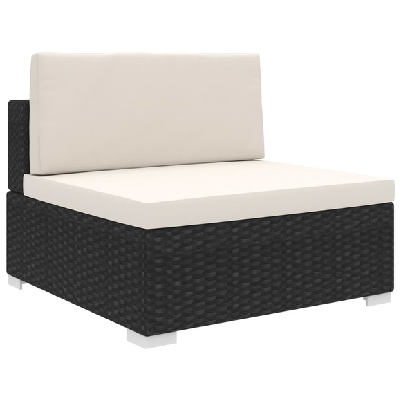 Mittelsofa mit Auflagen Poly Rattan Schwarz
