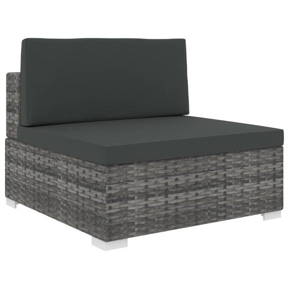 Mittelsofa mit Auflagen Poly Rattan Grau