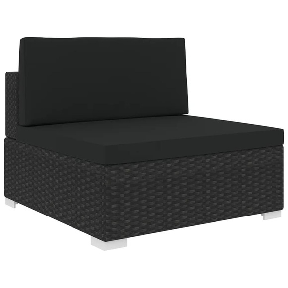 Mittelsofa mit Auflagen Poly Rattan Schwarz