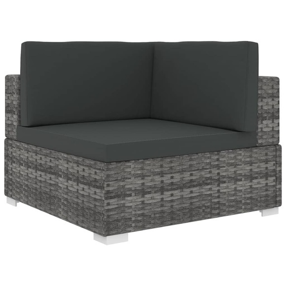 Ecksofa mit Auflagen Poly Rattan Grau