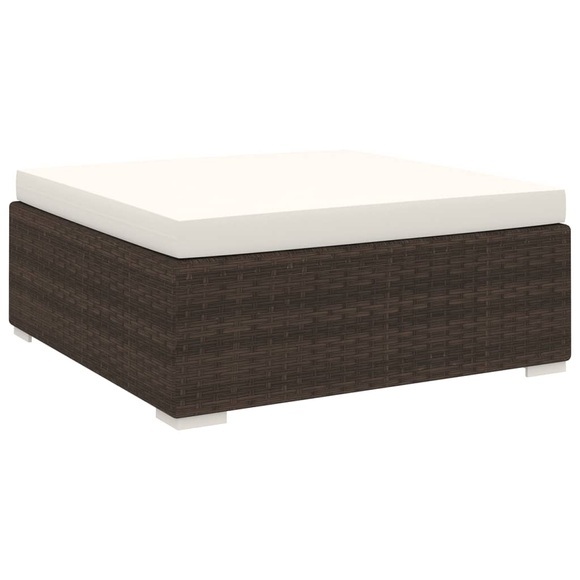 Fusshocker mit Kissen Poly Rattan Braun