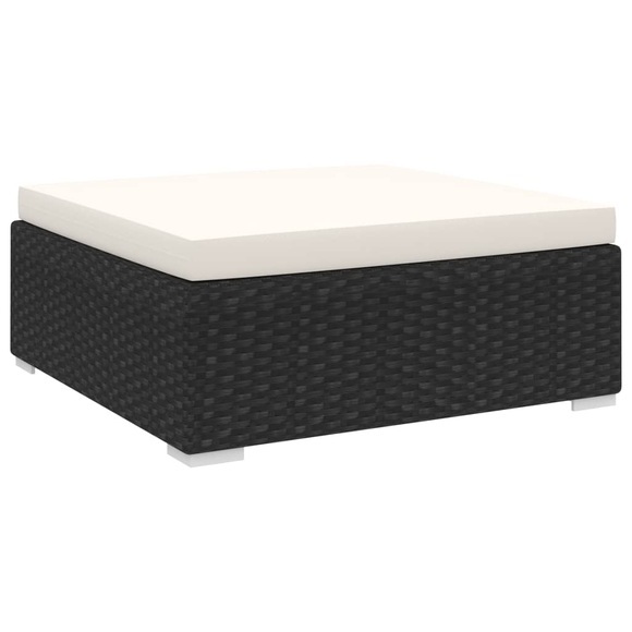 Fusshocker mit Kissen Poly Rattan Schwarz