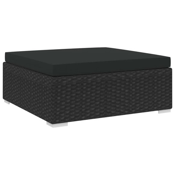 Fusshocker mit Kissen Poly Rattan Schwarz