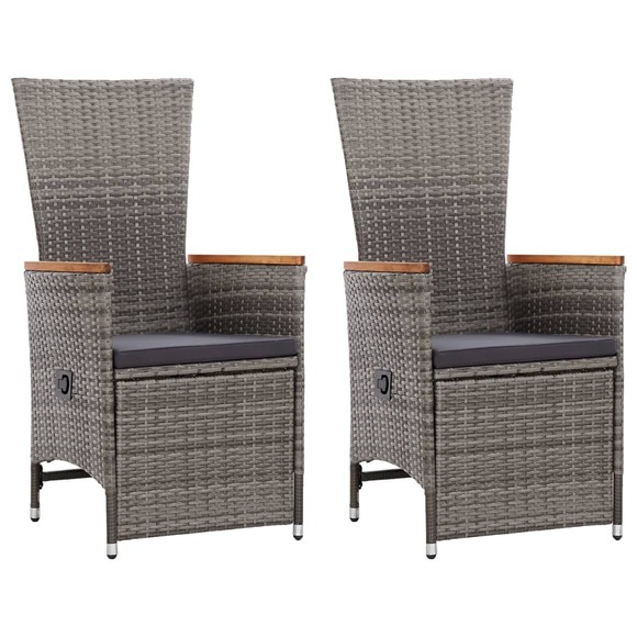 vidaXL Garten-Liegestühle 2 Stk. mit Auflagen Poly Rattan Grau