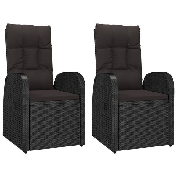vidaXL Garten-Liegestühle 2 Stk. mit Auflagen Poly Rattan Schwarz