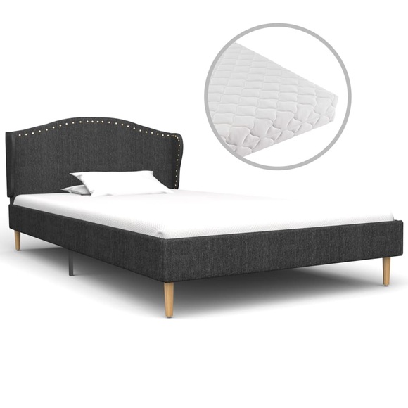 Bett mit Matratze Dunkelgrau Stoff 90 x 200 cm