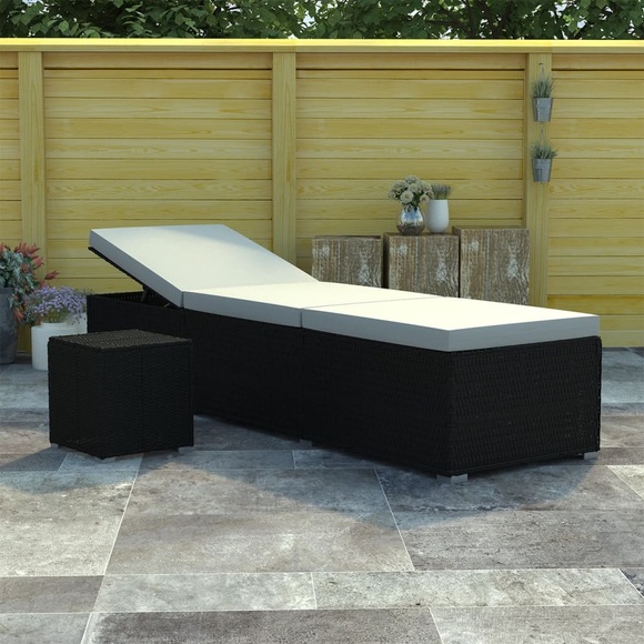 Sonnenliege mit Auflage und Teetisch Poly Rattan Cremeweiss