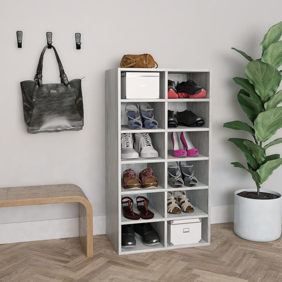 vidaXL Schuhregal Betongrau 54×34×100 cm Spanplatte