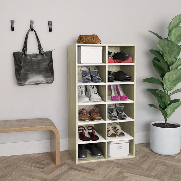 vidaXL Schuhregal Weiß Sonoma-Eiche 54×34×100 cm Spanplatte